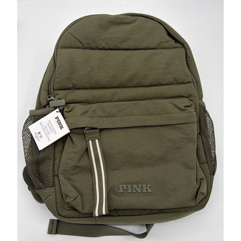 VICTORIA's SECRET PINK Quilted Puffer Backpack NWT Olive Green $60 MSRP